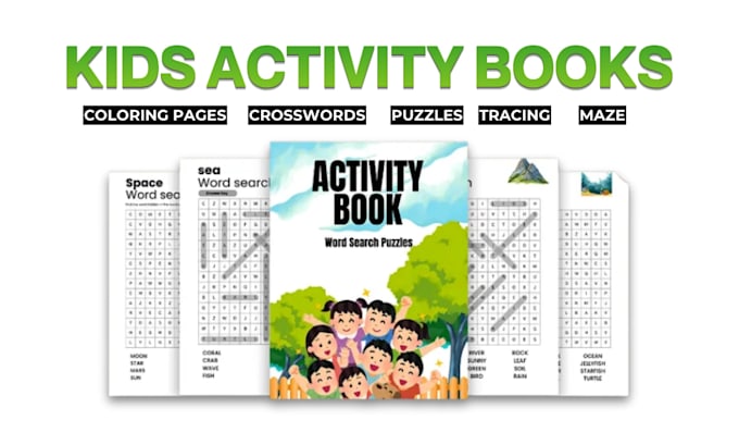 kids activity book, book design coloring pages, cover design children workbook