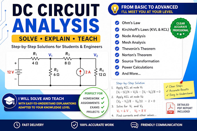solve dc circuit analysis problems step by step