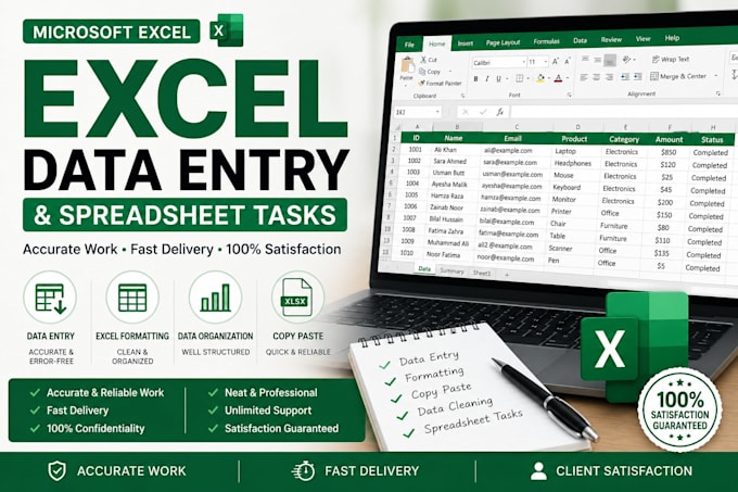 do microsoft excel data entry, formatting and spreadsheet tasks