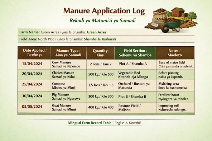 create bilingual farm record tables and management sheets