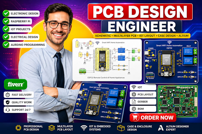 design pcb layout schematic gerber files bom using altium kicad easyeda esp32