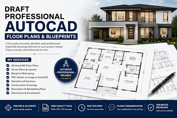 draft professional autocad floor plans and blueprint