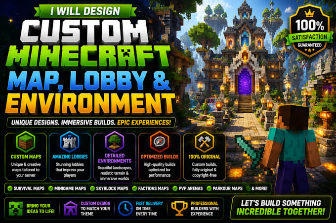 design custom minecraft map, minecraft lobby and environment for your server