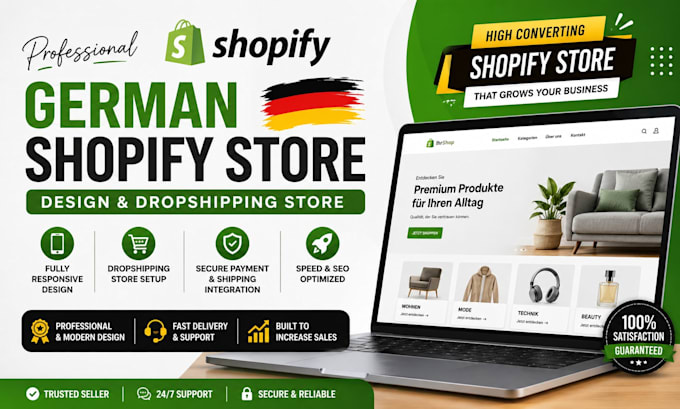 build german shopify store, shopify website and dropshipping shop, shopify store