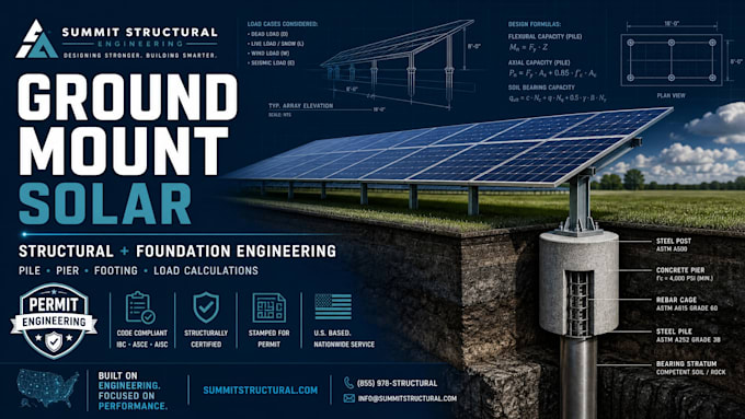 ground mount solar structural design, foundation calc and engineering report