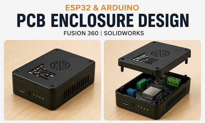 do solidworks fusion360 pcb enclosure, iot arduino esp32 casing, stl step file