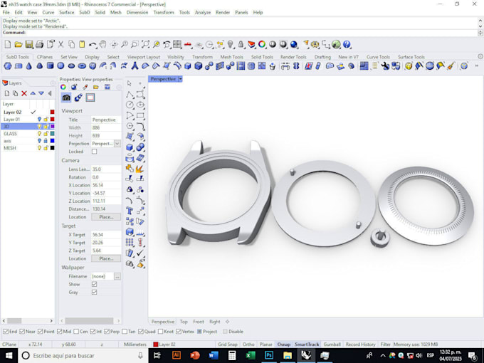 create watch 3d modeling cad design technical drawing product rendering