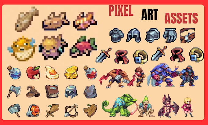 custom pixel art assets, game sprites, icons, props, rpg, and 2d game objects