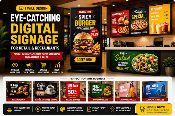 eye catching digital signage for retail and restaurants digital display ads