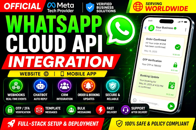 integrate whatsapp cloud API with your website or mobile app chatbot automation