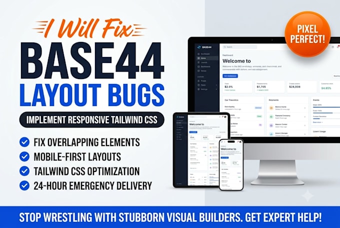 fix base44 layout bugs and implement responsive tailwind css supabase vibecoding