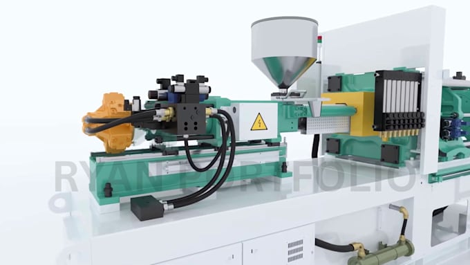create industrial manufacturing animation 3d injection molding machine explainer