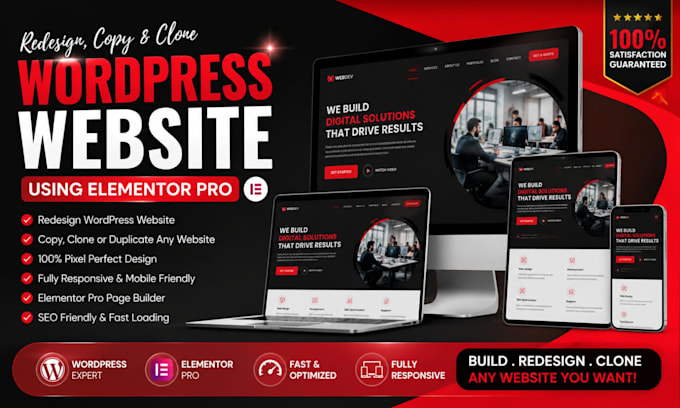 redesign, copy clone your wordpress website using elementor pro