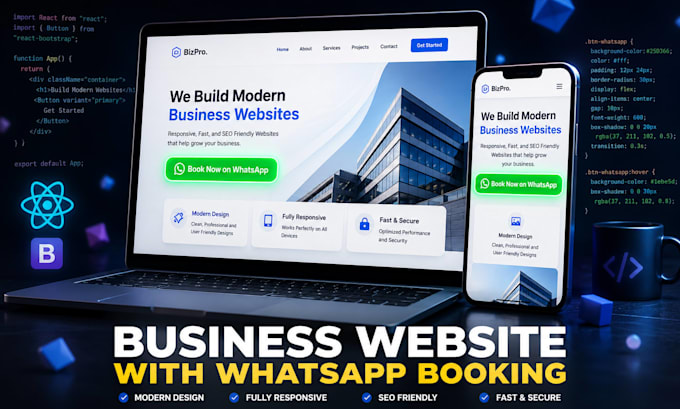 build a modern business website with whatsapp booking button