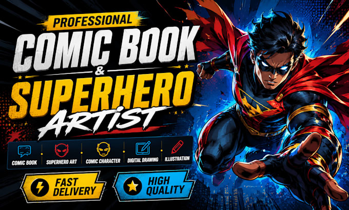 create custom comic book superhero art comic character and digital illustration