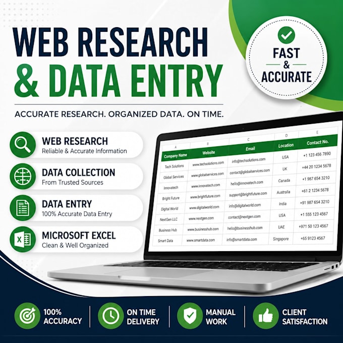 web research, data collection and data entry