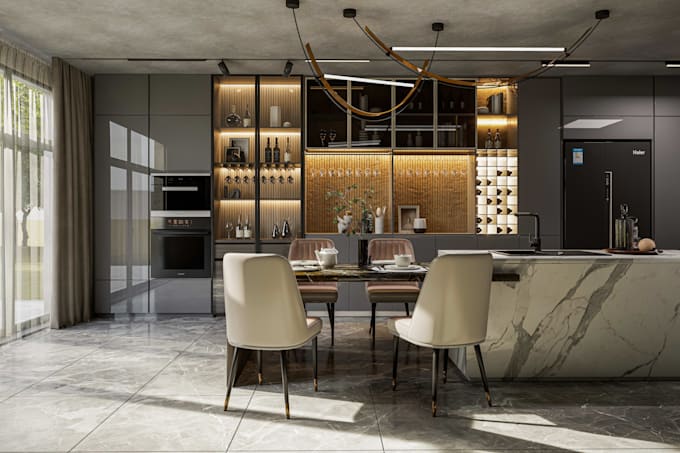 design a stunning 3d kitchen render for your renovation