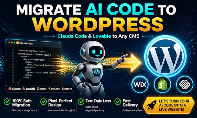 migrate claude code or claude ai website to wordpress wix shopify squarespace