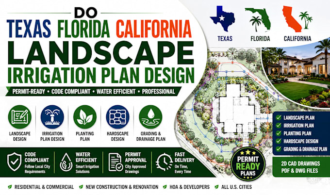 do texas florida california landscape irrigation plan design
