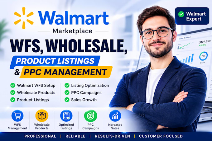 manage walmart wfs, wholesale, product listings, and PPC