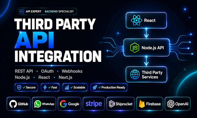 integrate third party rest API, graphql API, stripe, paypal and oauth