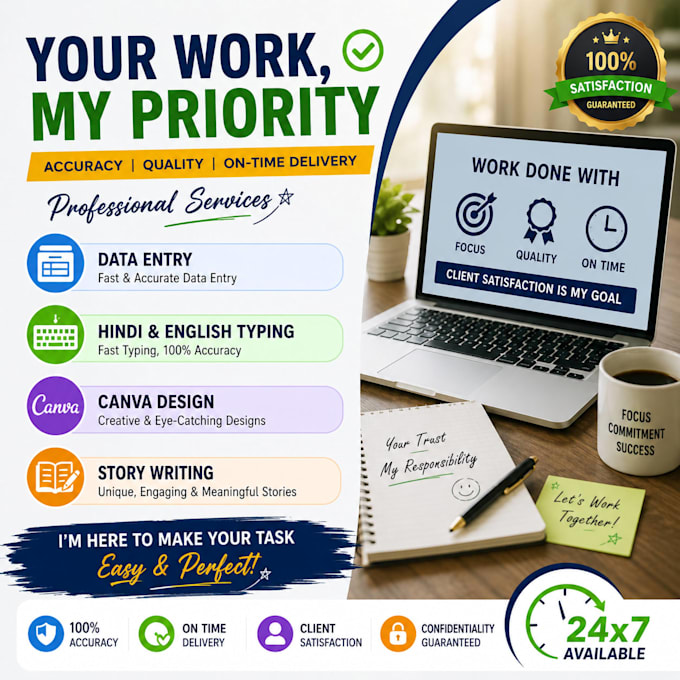do data entry, hindi typing and canva design and story writing