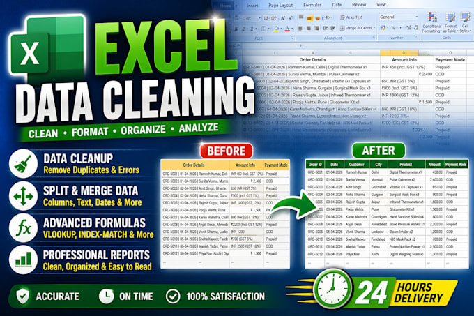 advanced excel data entry and cleaning for amazon, flipkart,