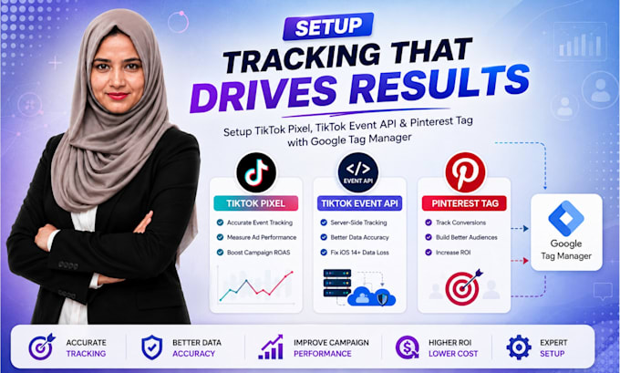 setup tiktok pixel, pinterest tag, tiktok server side event API