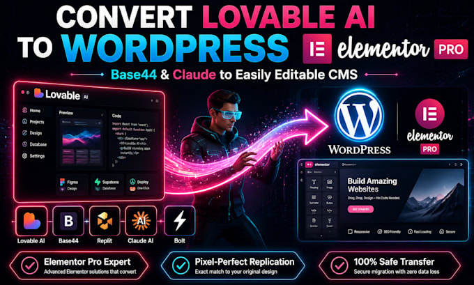convert lovable ai base44 replit claude ai bolt website to wordpress elementor