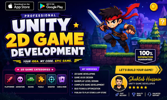 develop 2d 3d mobile and pc game in unity