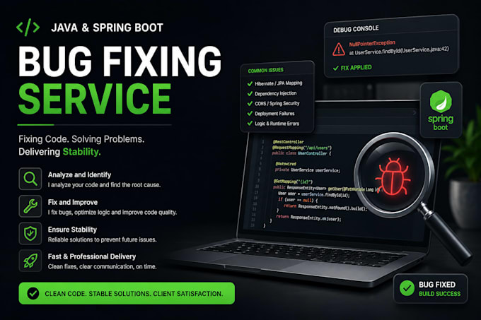 fix bugs and errors in your java spring boot application
