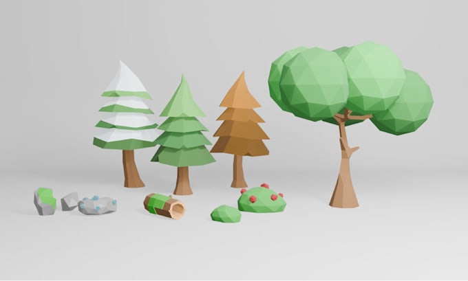 create 3d low poly game ready nature assets