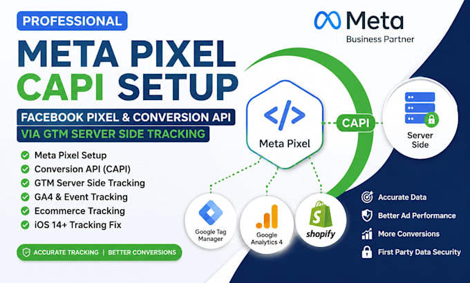setup meta pixel capi, facebook pixel conversion API and server side tracking