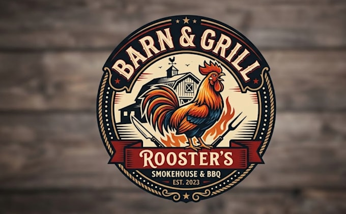 design catchy chicken roosters and grill logo