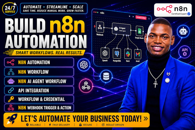build n8n automation, n8n workflow, n8n ai agent, ai automation, api integration
