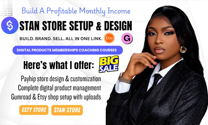 setup stan store, stan store design stan store marketing gumroad payhip website