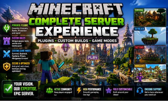 do complete minecraft server experience with plugins, custom builds, game mode