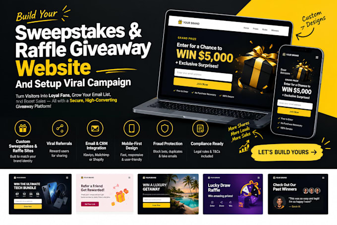 build secure sweepstakes raffle giveaway website and setup viral campaign