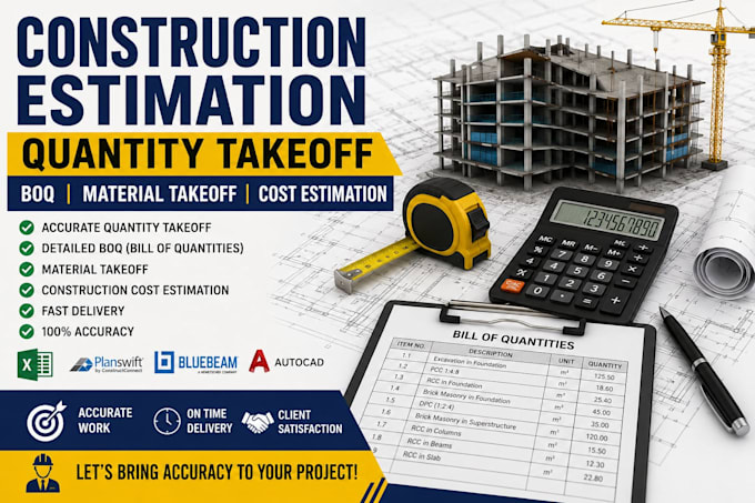 do construction estimatiom ,quantity takeoff and boq