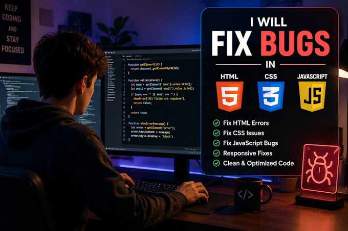 fix bugs and errors in your HTML CSS javascript website