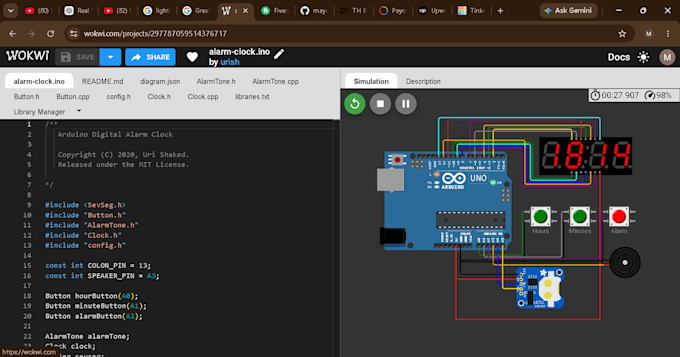 write custom arduino code and provide virtual wokwi simulation