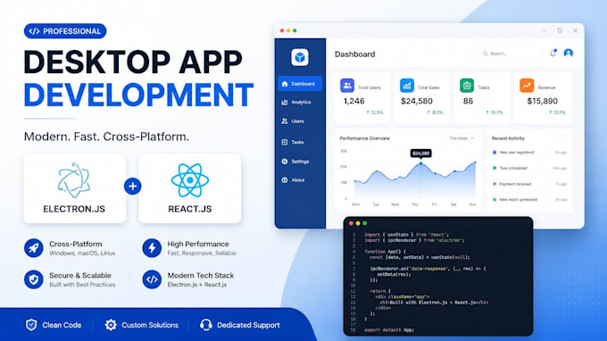 develop electron js desktop app for windows, macos and linux