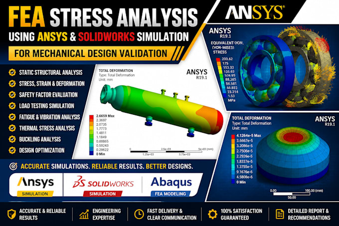 perform fea stress analysis using ansys solidworksimulationfor mechanical design