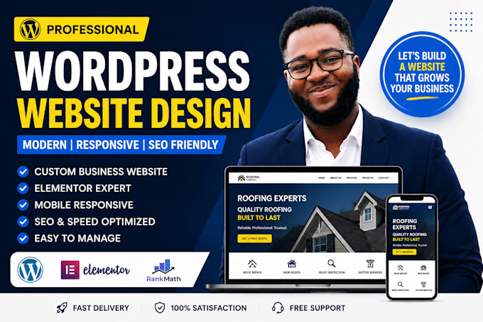 design roofing company wordpress website with elementor, SEO and lead generation