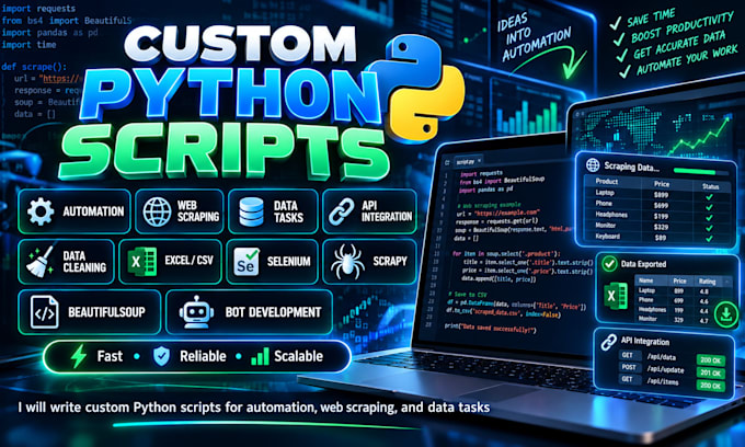 write custom python scripts for automation, web scraping, and data tasks
