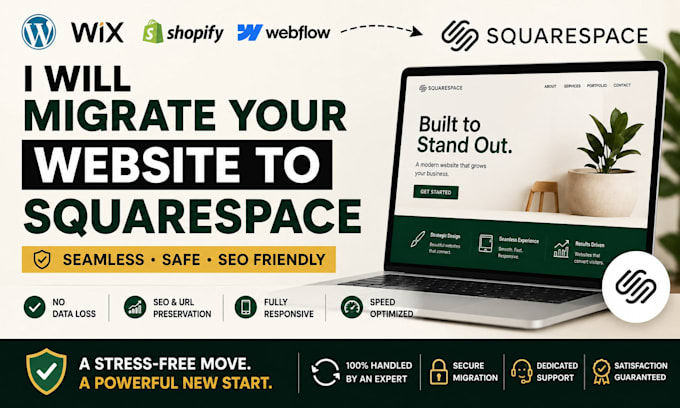 migrate wordpress wix shopify webflow website to squarespace website with SEO