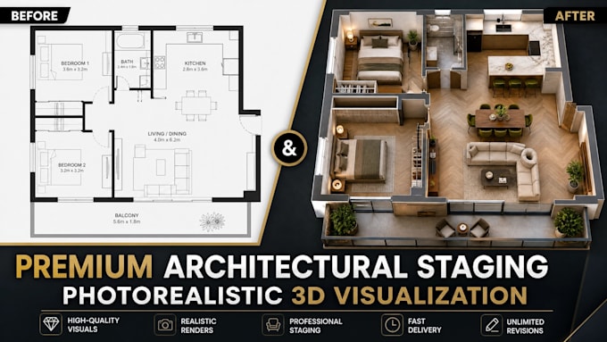 do premium architectural staging virtual staging photorealistic 3d visualization