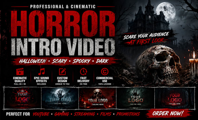 create horror logo animation text or youtube intro video