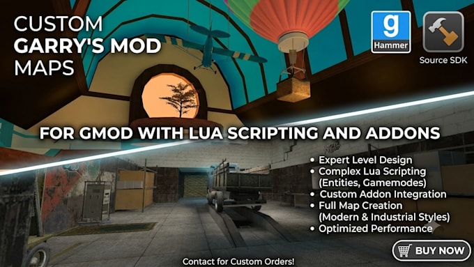 create a custom garrys mod map for gmod with lua scripting and addons