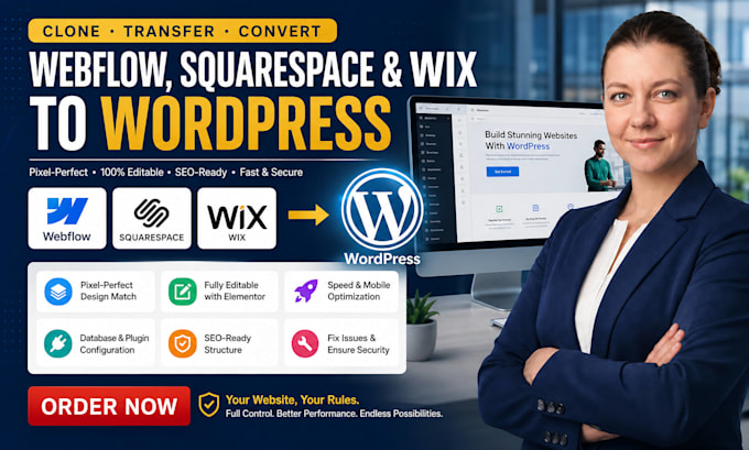 clone, transfer or convert webflow, squarespace, and wix to wordpress